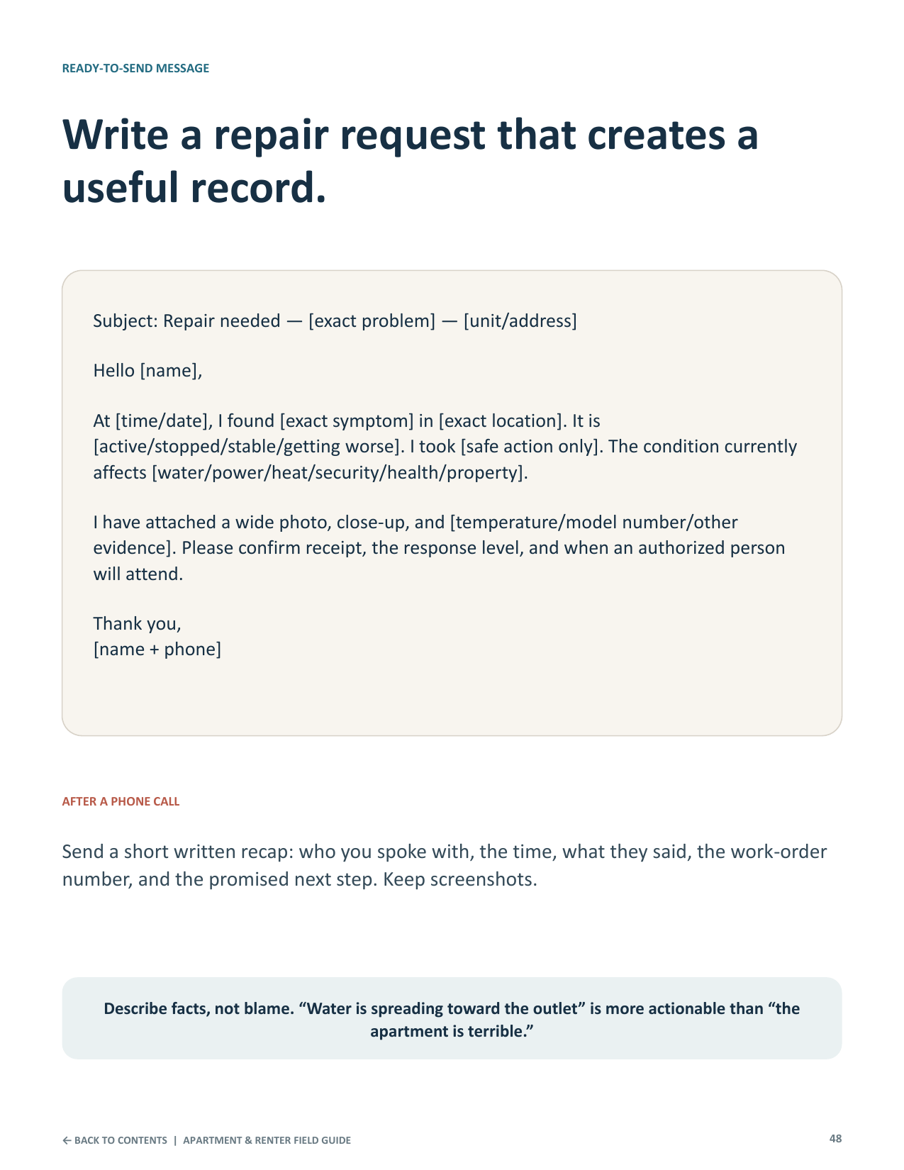 Ready-to-send repair request from the renter guide